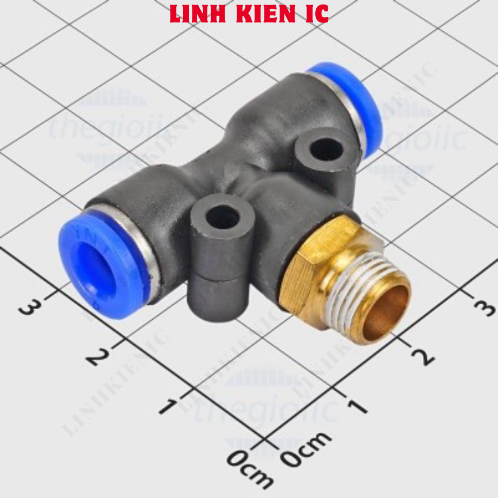 [3 ชิ้น]- PB6-01 T-Threaded Pneumatic Connector Tube 6mm ด้ายภายนอก 9.7mm, 1/8 นิ้ว Linhkien IC