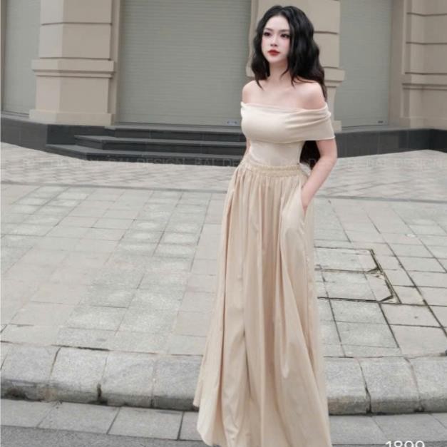 ชุดเสื้อปาดไหล่พร้อมกระโปรงยาว ชุดเสื้อปาดไหล่พร้อมกระโปรงลม ค792(Z4)