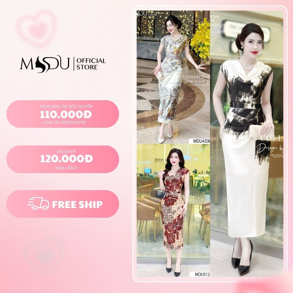 MDu Vietnam Collection of Straight Twist Satin Silk Dress with Fashion Natural Slit MDU4320