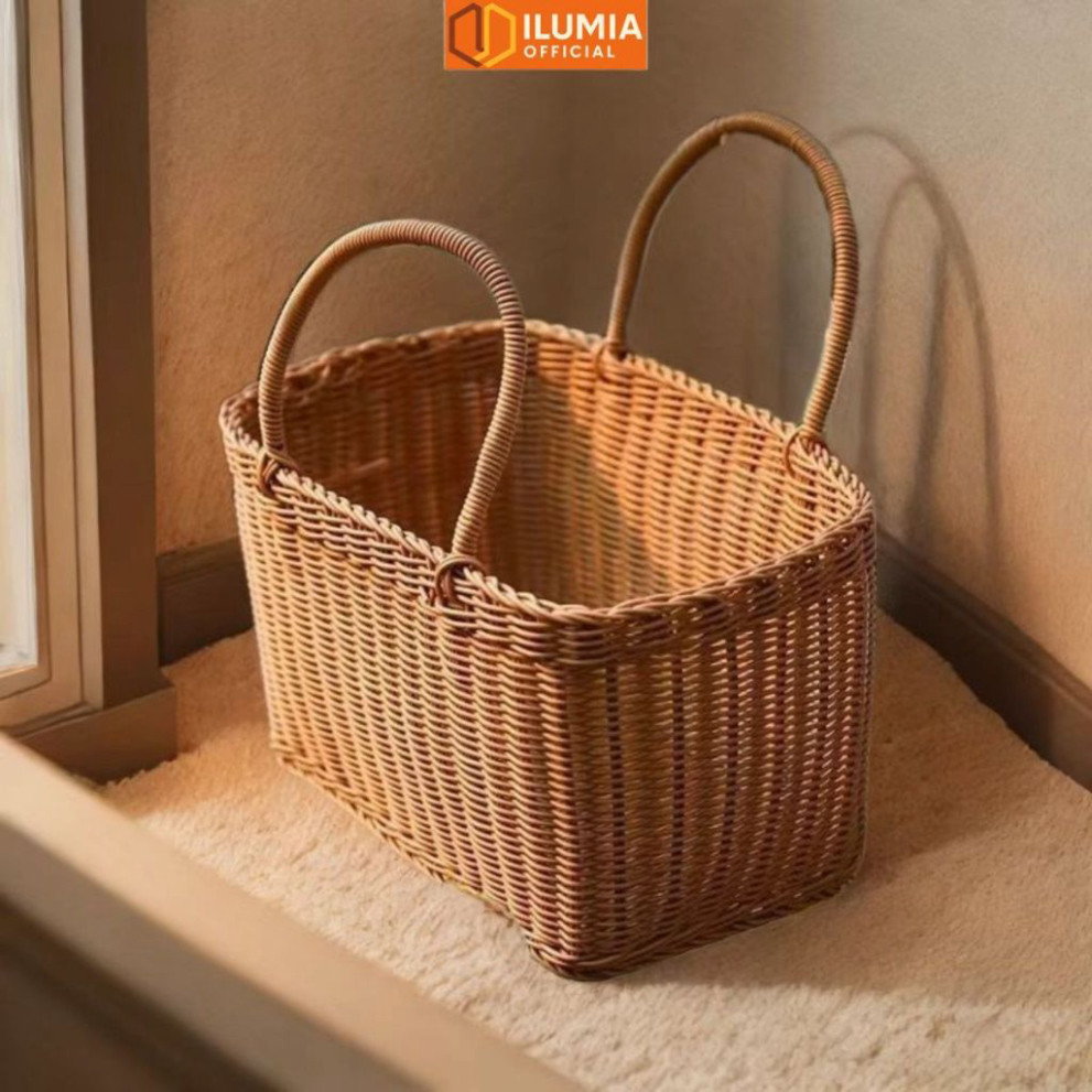 กระเป๋าหวายหูหิ้วตกแต่ง ออกงาน ปิคนิคได้หมด แบรนด์ ILUMIA - รุ่น PR14