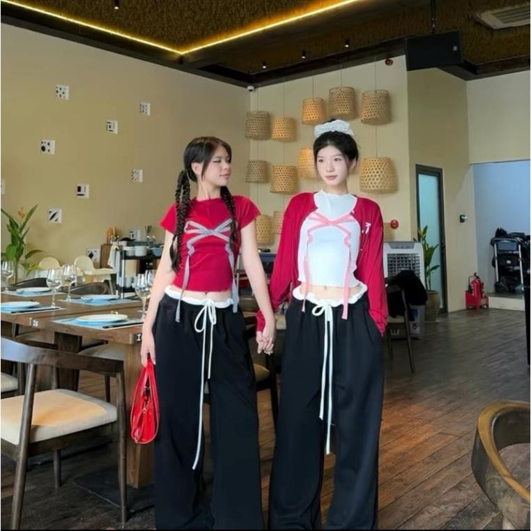 TAM THAI CROPTOP เสื้อยืดสไตล์ LUXURY BIG CARO BOW PK05