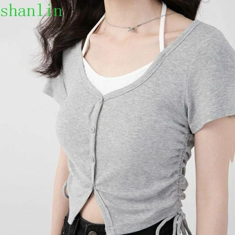 CROPTOP DRAWN เสื้อยืดเอี๊ยมพร้อมถั่ว MOI KL3