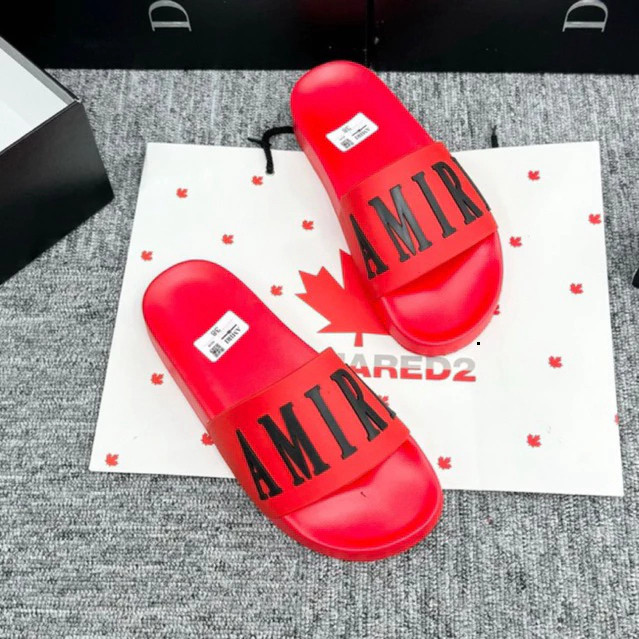 รองเท้าแตะ AMIRI สีแดงเต็มพร้อมสายยางพร้อมตัวอักษรนูนรองเท้าแตะผู้ชาย AMIRI Bone สําหรับผู้ชายและผู้