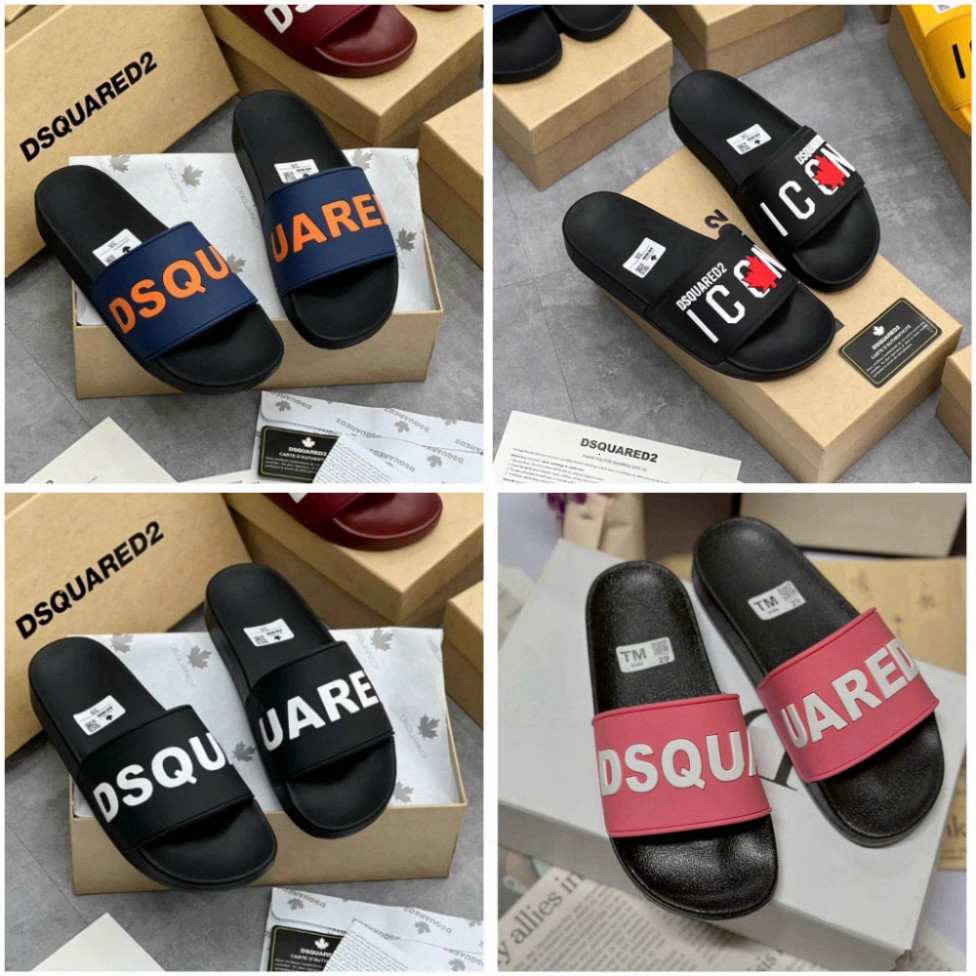 รองเท้าแตะสําหรับบุรุษและสตรี DSQ มีโลโก้นูนคุณภาพสูง - รองเท้าแตะ DSQ, พื้น PU ของแท้ 1 tt