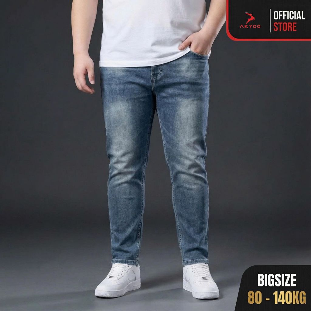 AKYOO กางเกงยีนส์ผู้ชาย Bigsize ขนาดตั้งแต่ 80kg-140kg, กางเกงยีนส์ยืด 4 ทิศทาง - QJ X MAI
