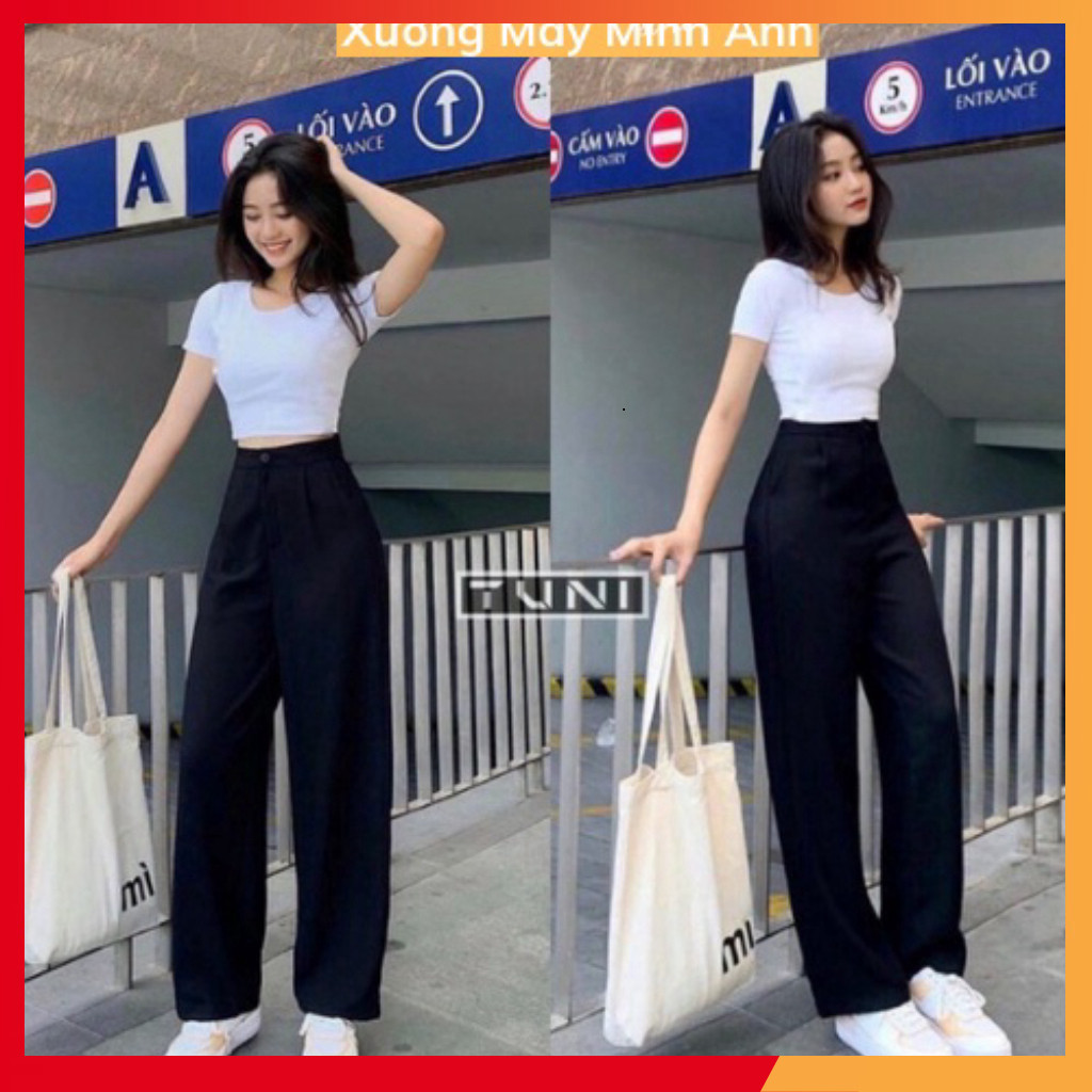 MA88 Loose Straight Pants High เอว Button Buckle Bossy