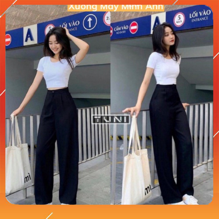 MA88 Loose Straight Pants High เอว Button Buckle Bossy