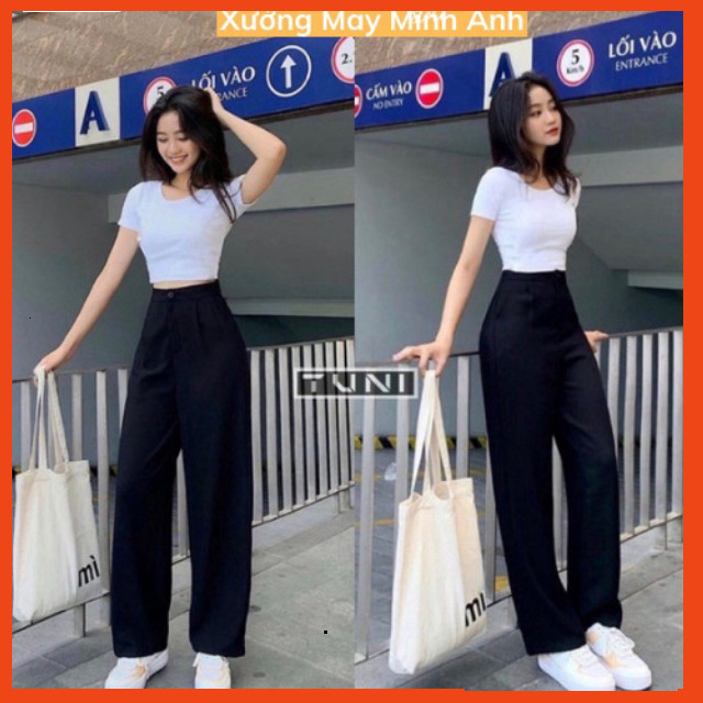 MA88 Loose Straight Pants High เอว Button Buckle Bossy