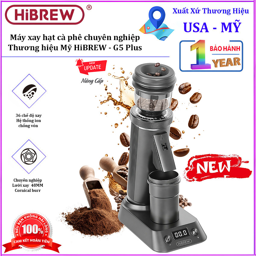 HOT - เครื่องบดเมล็ดกาแฟมืออาชีพ Single Dose แบบบูรณาการ 36 โหมดบด แบรนด์อเมริกันพรีเมี่ยม HiBREW - 