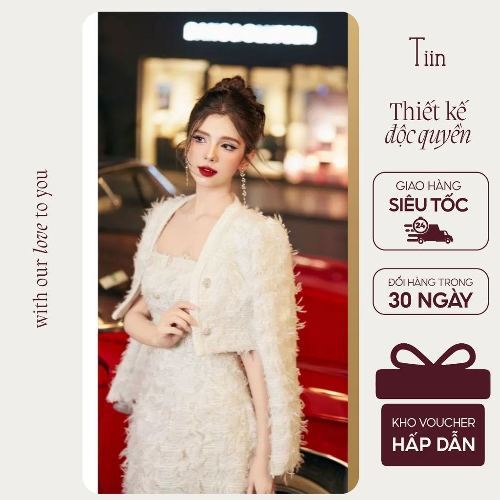 TINSTORE Combo ชุดราตรีผ้าทวีตคล้องคอ x ชุดราตรีผ้าทวีต 2 สาย ADK955 VDN1011