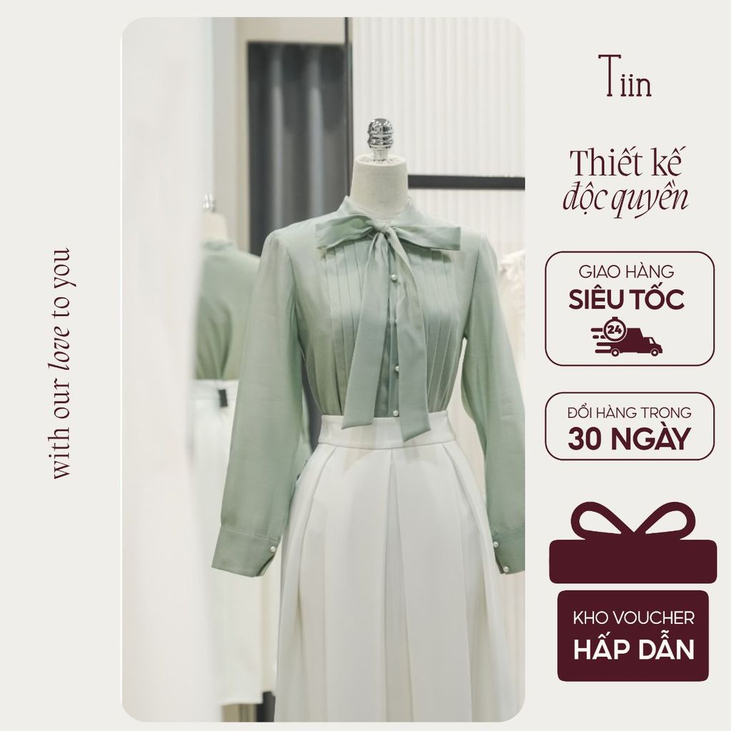 TINSTORE เสื้อเชิ้ตผู้หญิงคอปกผูกโบว์ ตัวเปลือย ดีไซน์แขนกุดเรียบหรู สไตล์ออฟฟิศ AHD1021