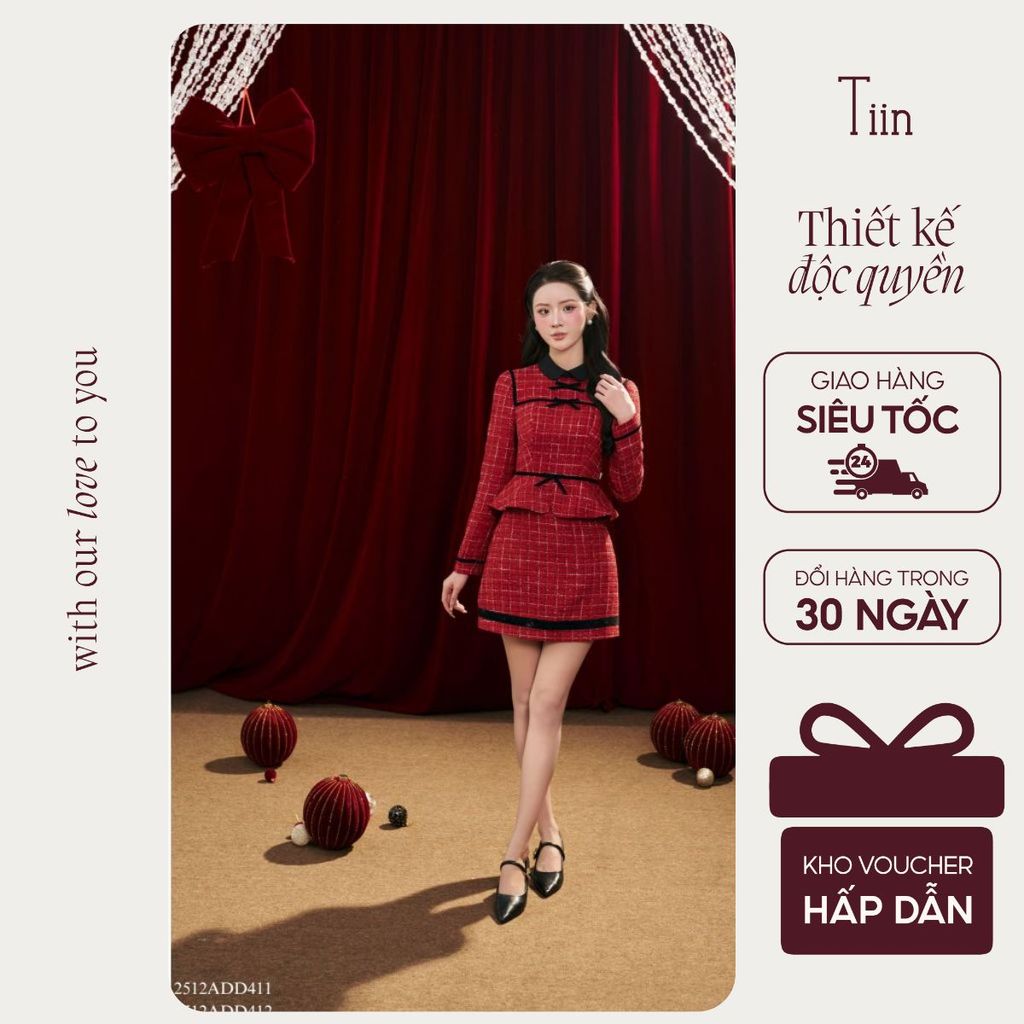 TINSTORE ชุดราตรีคอปกบัวและดีไซน์แพมผสมกระโปรงสั้นทรงเอหรูหราและหรูหรา 2512ADD411 2512CDN412