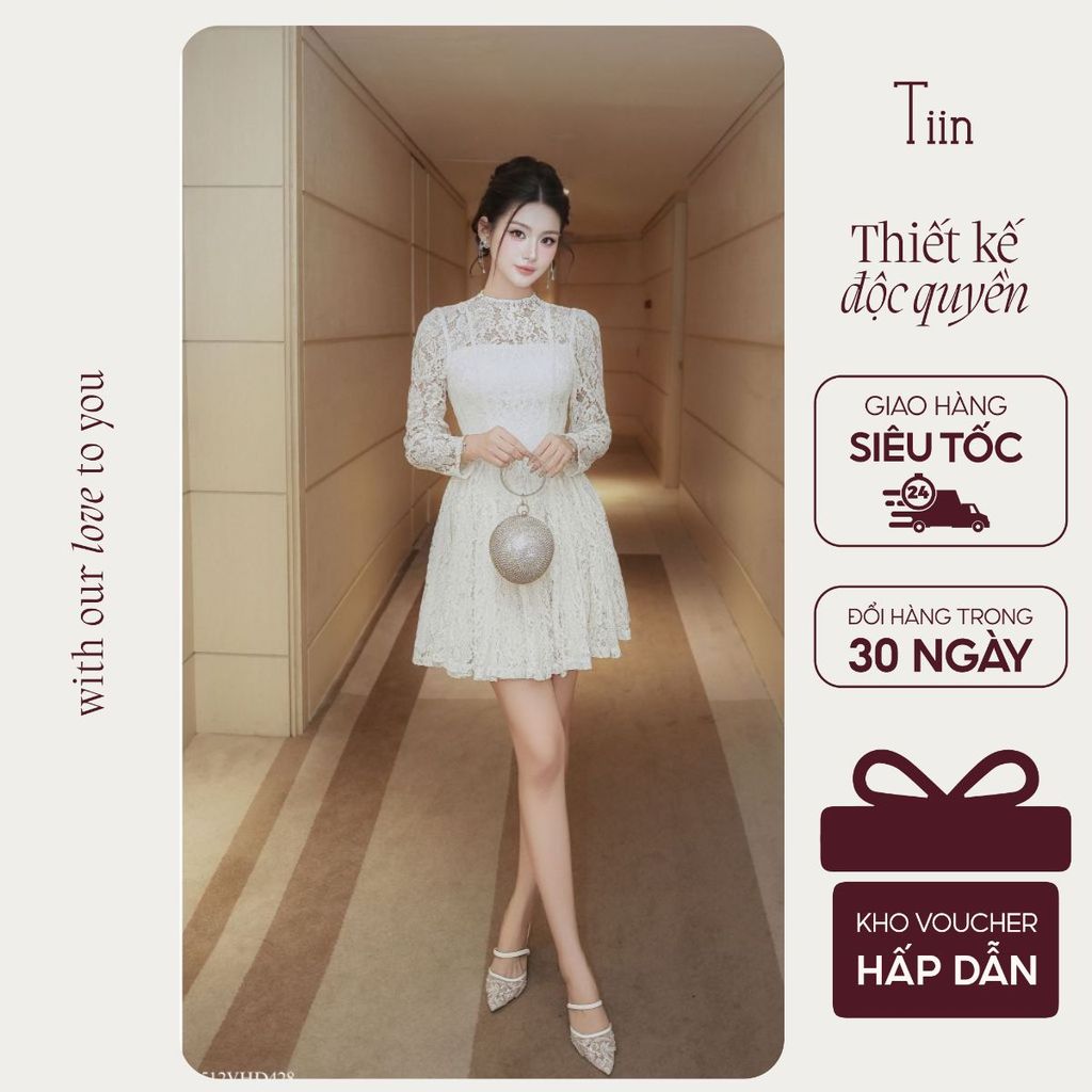 TINSTORE ชุดเดรสปาร์ตี้ลูกไม้หรูหราหรูหราและหรูหราดีไซน์คอปีนเขา 2512VHD428