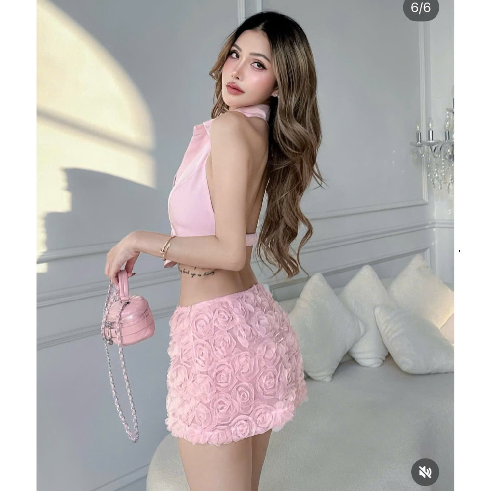 KANGSOOSTORE ชุดคอปกเปิดลง + ชุดกระโปรงกุหลาบ ชุดสําหรับหญิงสาว Banh Beo KD567 PSI6868