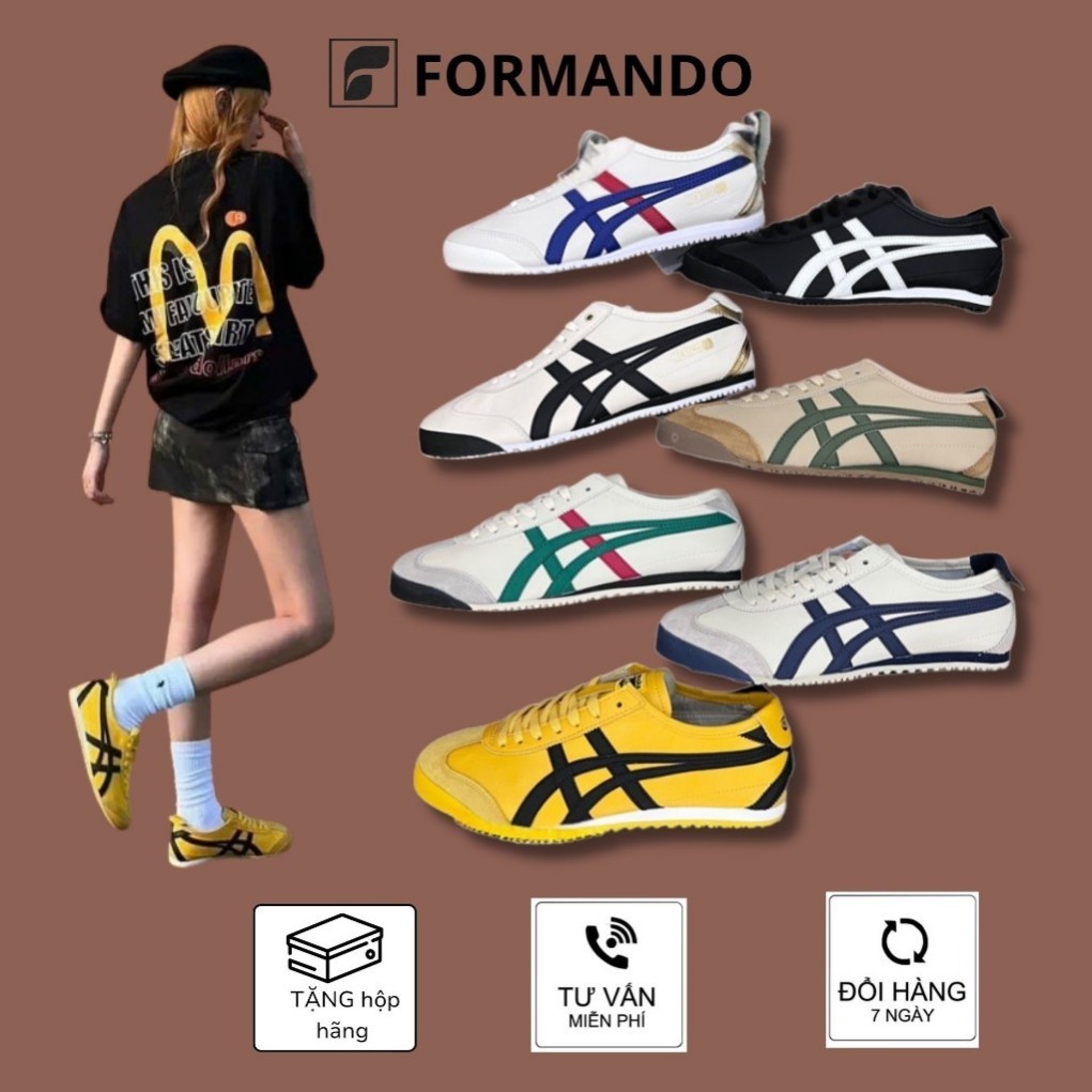 Tiger Sneaker Shoes with Scut Sole, Flat Sole in Moss Green, Yellow, Grey, Yellow Heel ทุกขนาดสําหรั