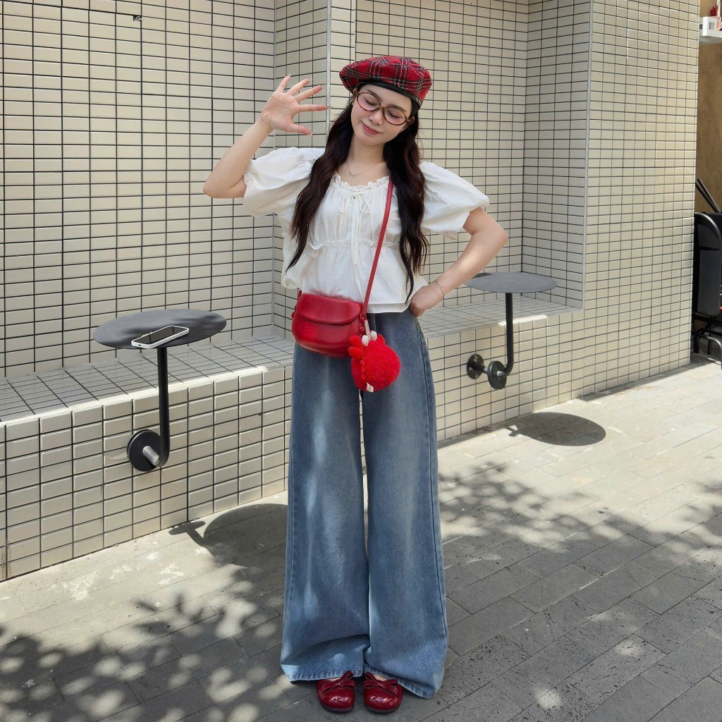 เสื้อ เบบี้ดอลล์ คอปกระบาย แขนพอง สไตล์เกาหลีวัยรุ่น Cao nguyen Chat