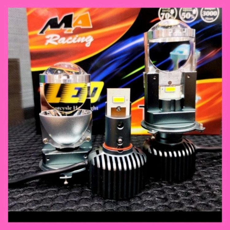 Mini T9 2024 MA Racing 60W Bi-SทรงกลมLEDไฟหน้าH4 ฐานสําหรับรถยนต์และรถจักรยานยนต์Super Brightสําหรับ