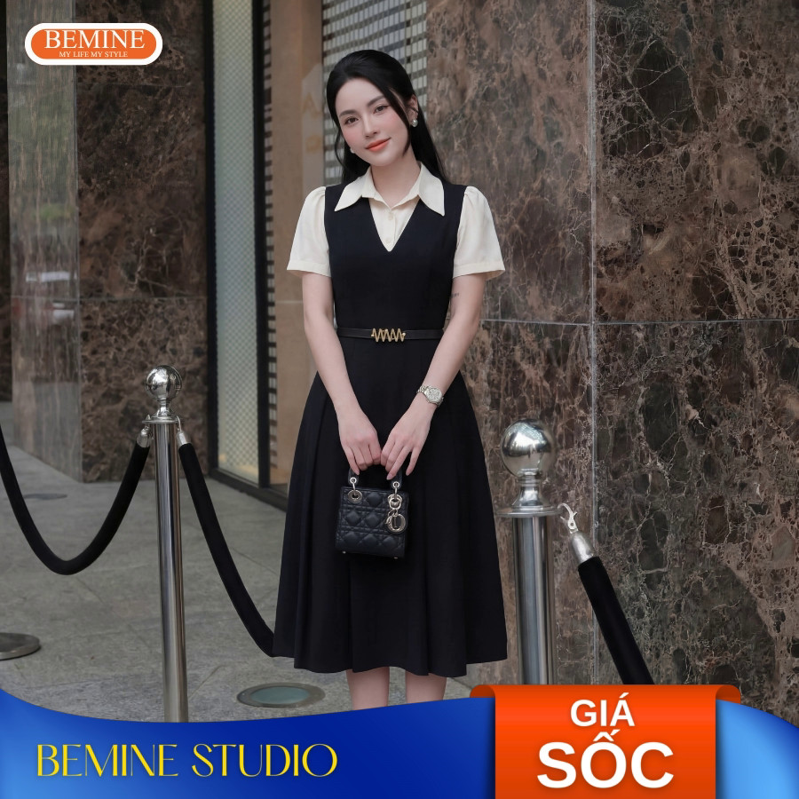 BEMINE เดรสดีไซน์คอปกเชิ้ตและเสื้อชั้นในสตรีทรงเอเทียม เหมาะสําหรับทํางาน-B608