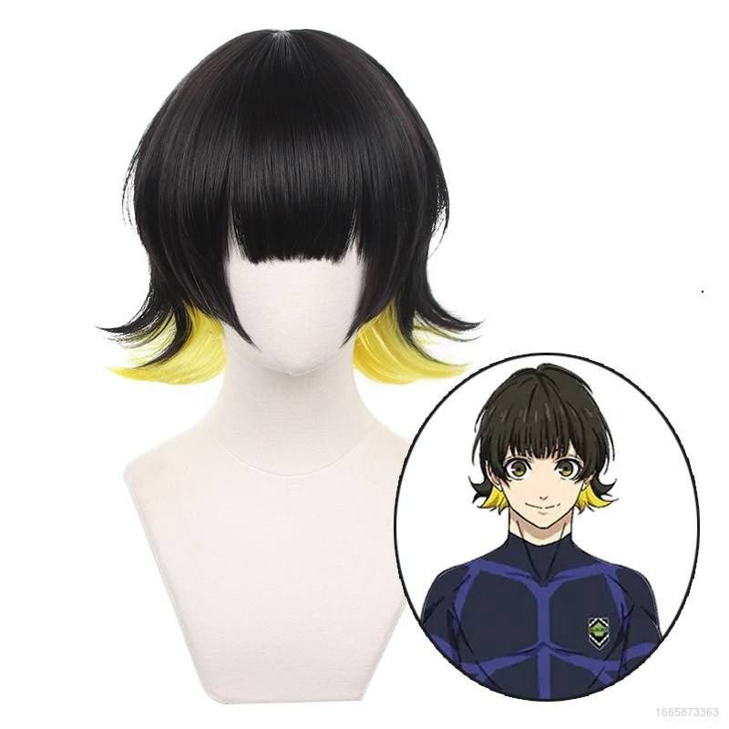 [มีจําหน่าย] วิกผม/วิกผม Bachira - Blue Lock สีดําเหลือง [Miu Cosplay]