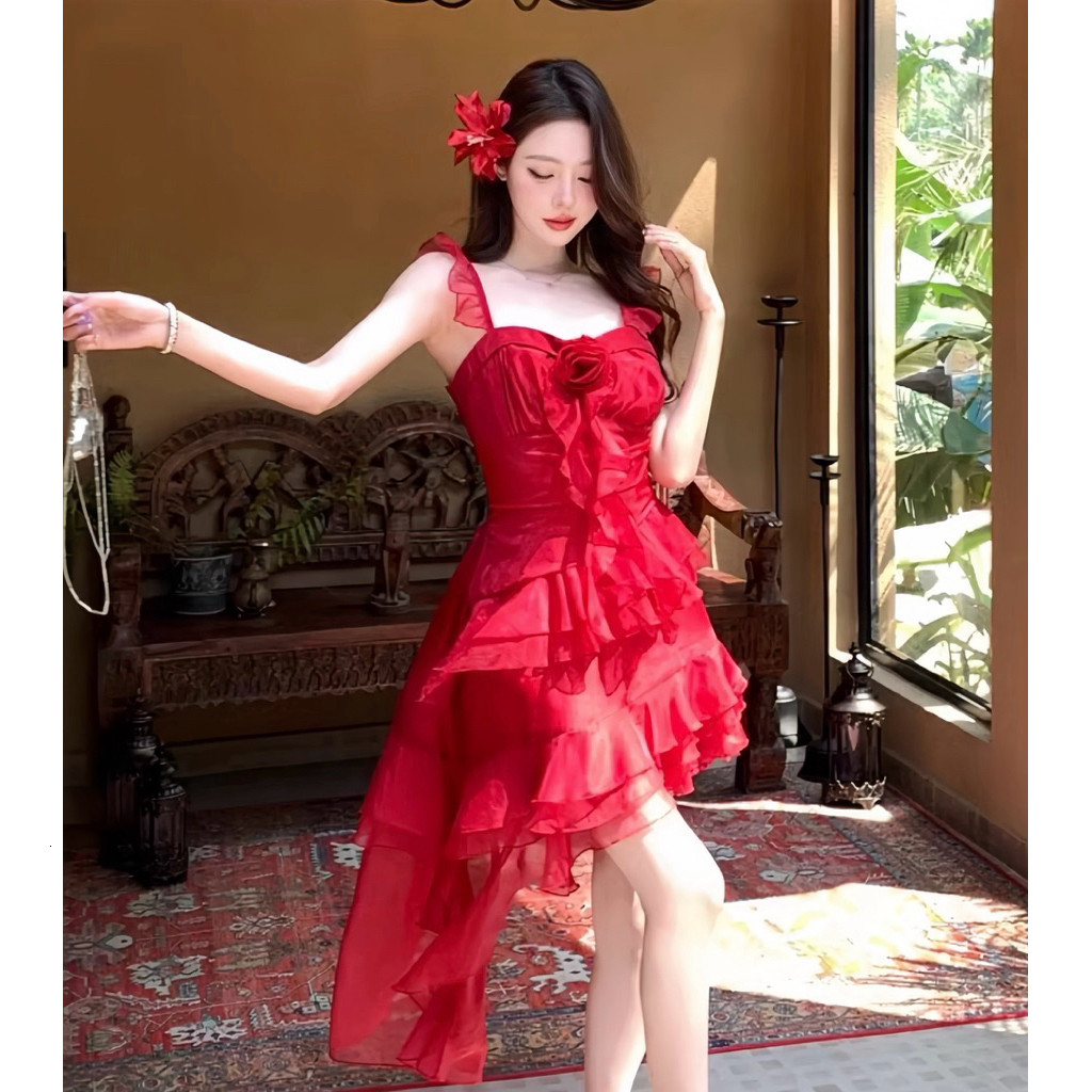DT6 METALLIC SILK DRESS WITH SHRIMP TAIL สําหรับ BEACH, GOING OUT, PARTY, VEDDING LUXURY