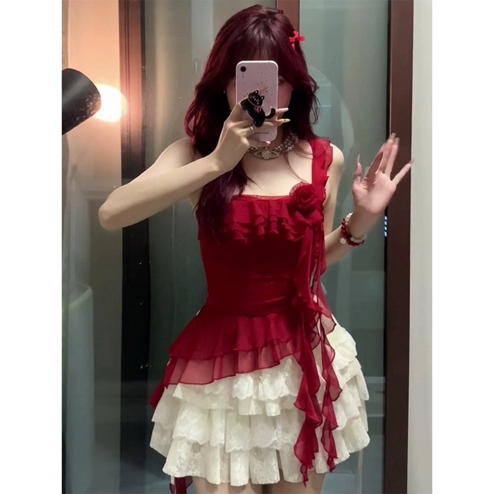 BECHIC DRESS SET 4-LAYER LACE DRESS พร้อมเสื้อตาข่ายขอบ