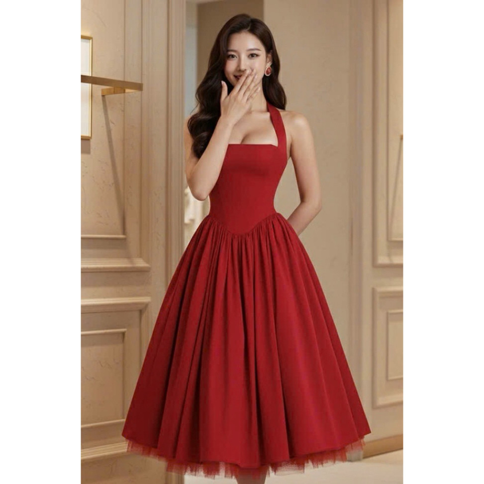 BECHIC Tafta ชุดราตรีผู้หญิง 3 ชั้นตาข่าย Elegant Flared Dress BECHIC Tafa ชุดปาร์ตี้ 3 ชั้น
