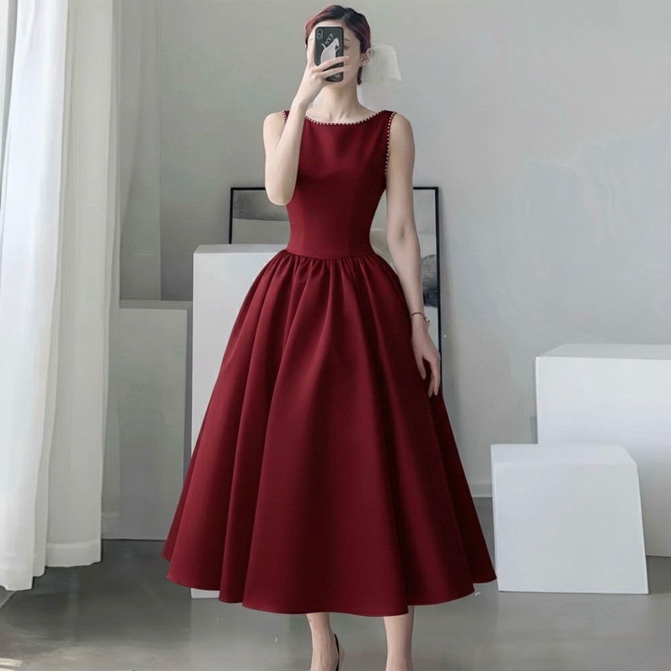 BOW-ATCHED PRINCESS DRESS EVENT PARTY DRESS BECHIC คุณภาพสูง BEADED TAFTA DRESS
