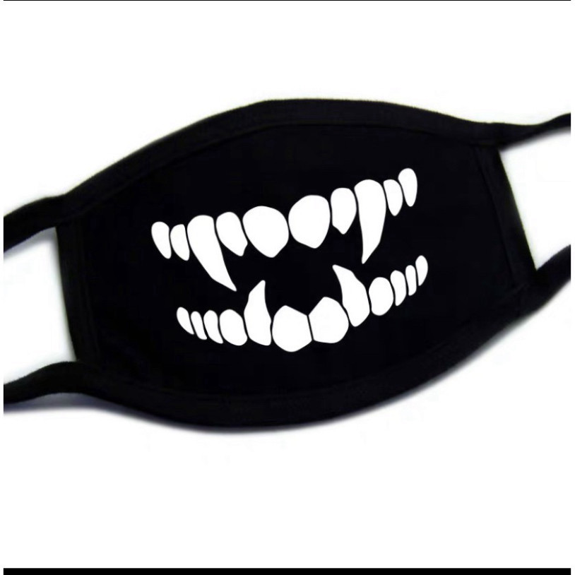 4 SHARP TEETH หน้ากากพิมพ์ลายการ์ตูนสีดําผ้าฝ้ายกันฝุ่นมีเอกลักษณ์สไตล์ญี่ปุ่น Anime/ Manga