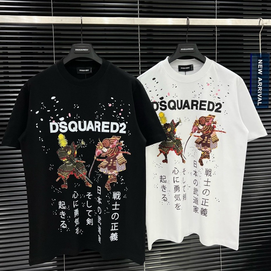 DSQ Son Samura เสื้อยืดคอปกญี่ปุ่นสีดําและสีขาวดูดซับเหงื่อเทรนด์ร้อน 2026