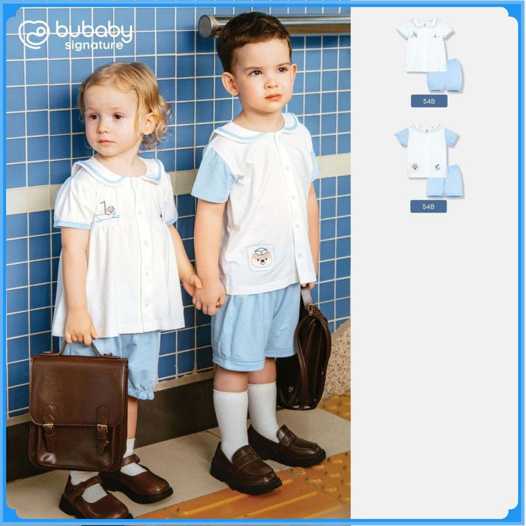 (6M-5Y) เสื้อผ้ากะลาสีแขนสั้นนุ่มและเท่สําหรับเด็กชายและเด็กหญิง Bubaby Bamco - SBC1353