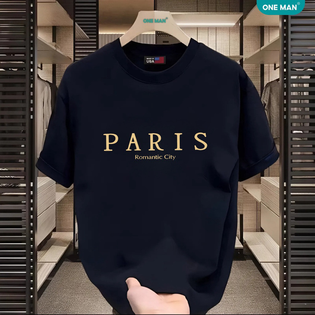 ONE MAN เสื้อยืดผู้ชายและผู้หญิงพิมพ์ลาย Paris ทําจากผ้าฝ้ายนุ่มสบาย ทรงหลวม unisex ทรงสวย AP149 Hot