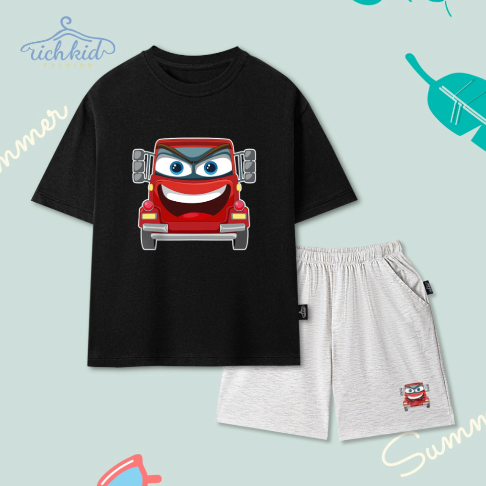 (UPGRADE VERSION) ชุดเสื้อผ้าแขนสั้นผ้าฝ้ายเด็กชาย/หญิง เนื้อนุ่ม โปร่ง มีรูปร่าง CAR (O2)