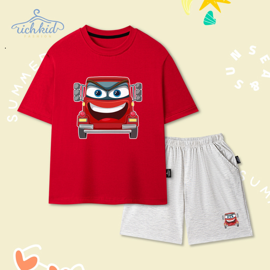 (UPGRADE VERSION) ชุดเสื้อผ้าแขนสั้นผ้าฝ้ายเด็กชาย/หญิง เนื้อนุ่ม โปร่ง มีรูปร่าง CAR (O2)