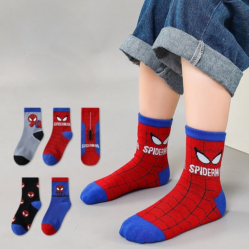 Superman Spider Boys ถุงเท้าผ้าฝ้ายคอปกสูงนุ่มระบายอากาศระงับกลิ่นกายผ้าฝ้าย Apu 12