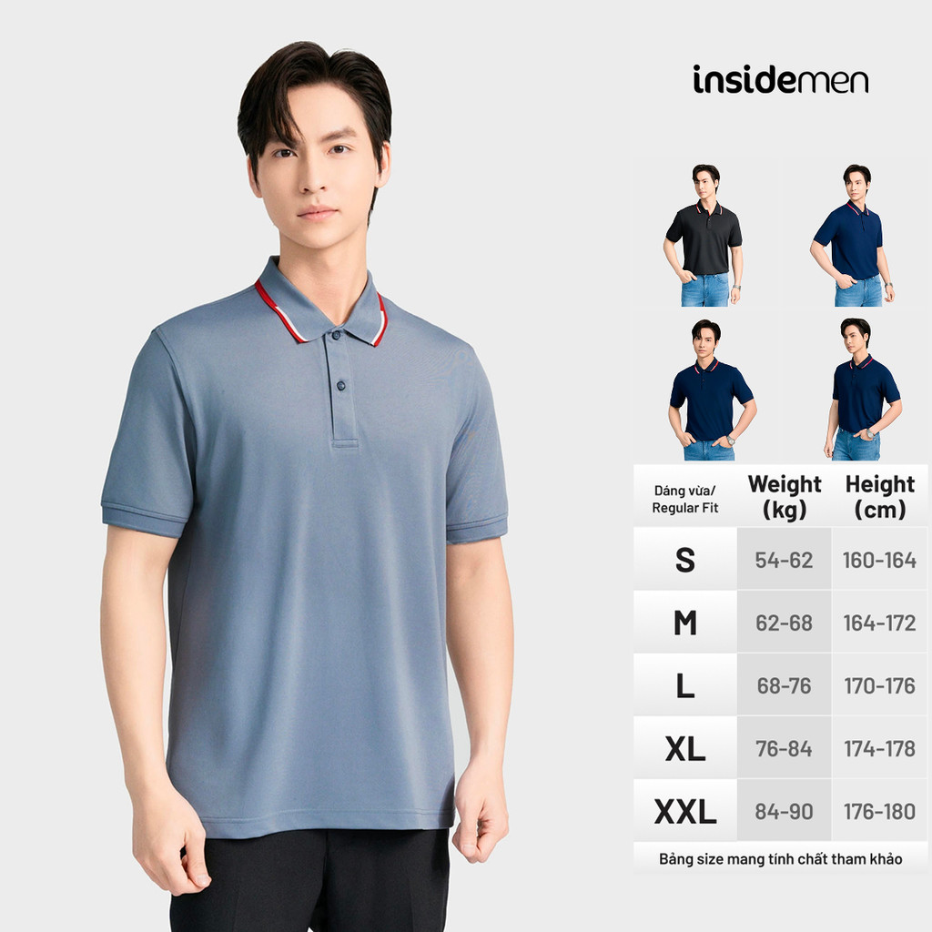 Insidemen Regular เสื้อโปโลแขนสั้นผู้ชายคอปกทอ สีเทา สีดํา สีกรมท่า IPS190AS0