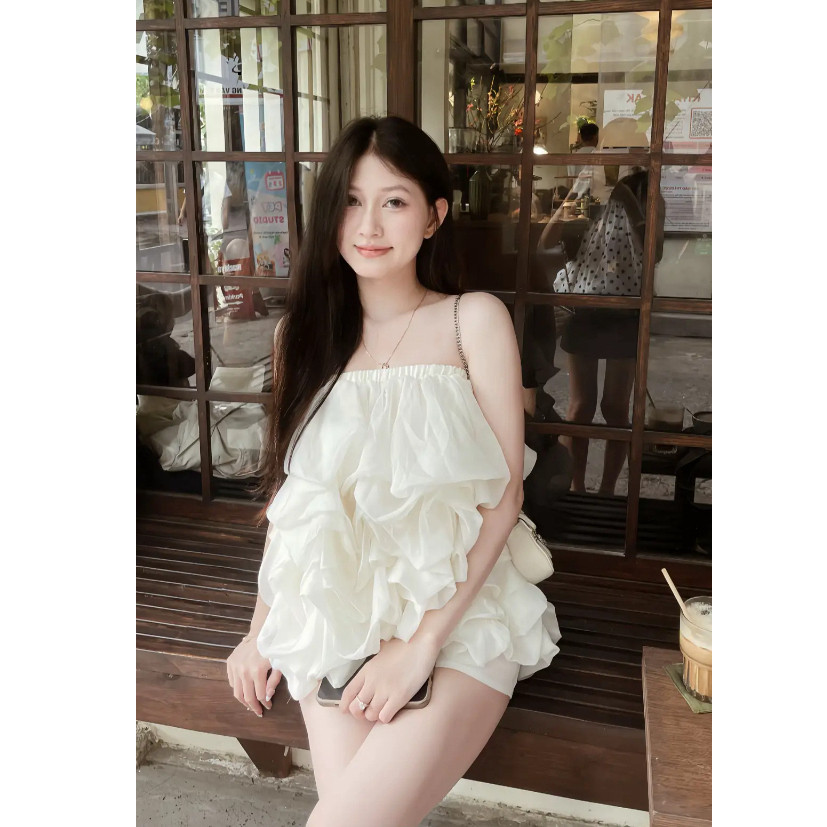 เสื้อเกาะอกผ้าไหมหยักหรูหราสําหรับผู้หญิงสไตล์เลเยอร์เกาหลีสําหรับผู้หญิง 2026