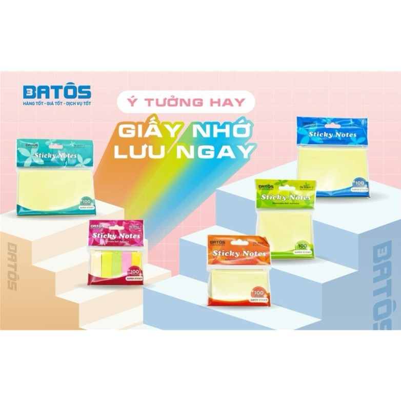 [ของแท้] กระดาษโน๊ต บาโตส 3x2 3x3 3x4 3x5 นิ้ว – กระดาษโน๊ตกาวในตัว 100 แผ่น บันทึกการทํางานและการศึ