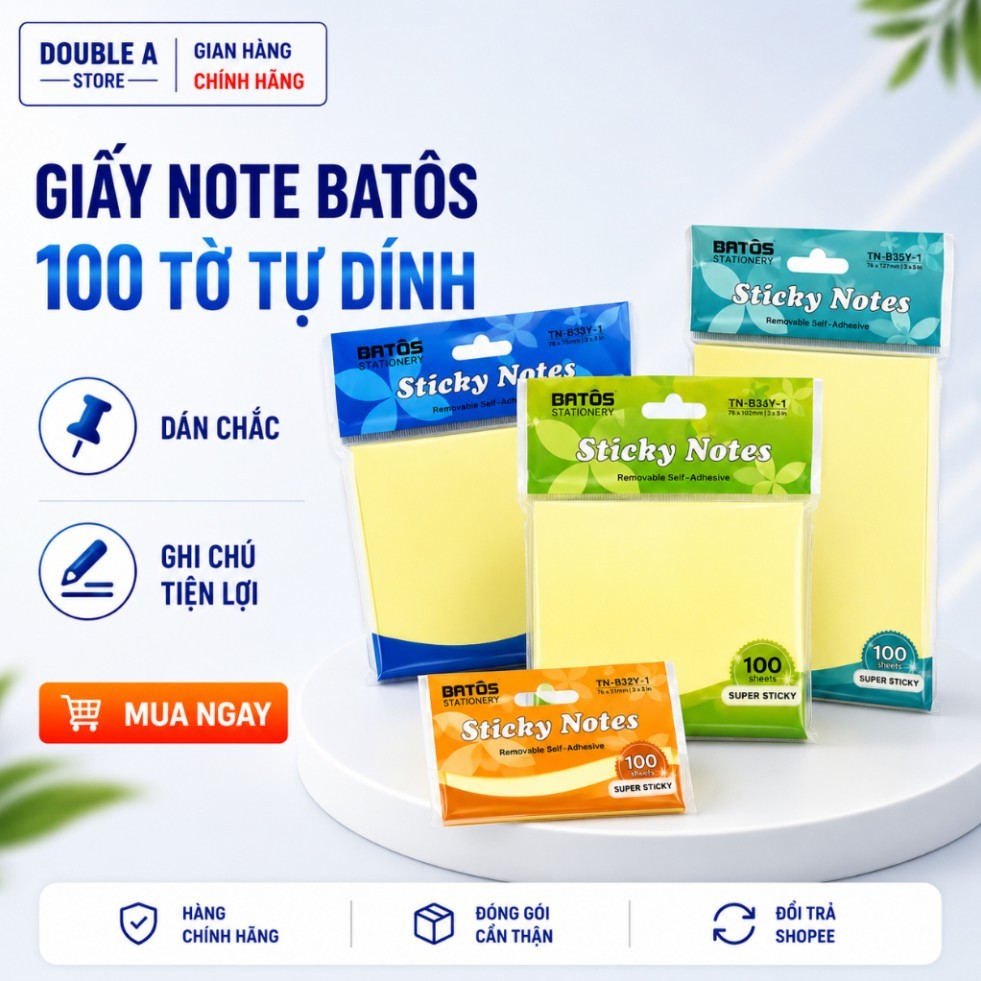 [ของแท้] กระดาษโน๊ต บาโตส 3x2 3x3 3x4 3x5 นิ้ว – กระดาษโน๊ตกาวในตัว 100 แผ่น บันทึกการทํางานและการศึ