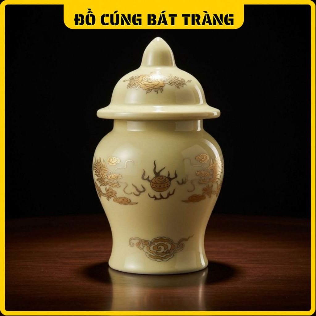 Bat Trang Ivory Glazed Ceramic Choe สําหรับแท่นบูชาข้าวและเกลือ - Feng Shui Choe สําหรับ Family Offi