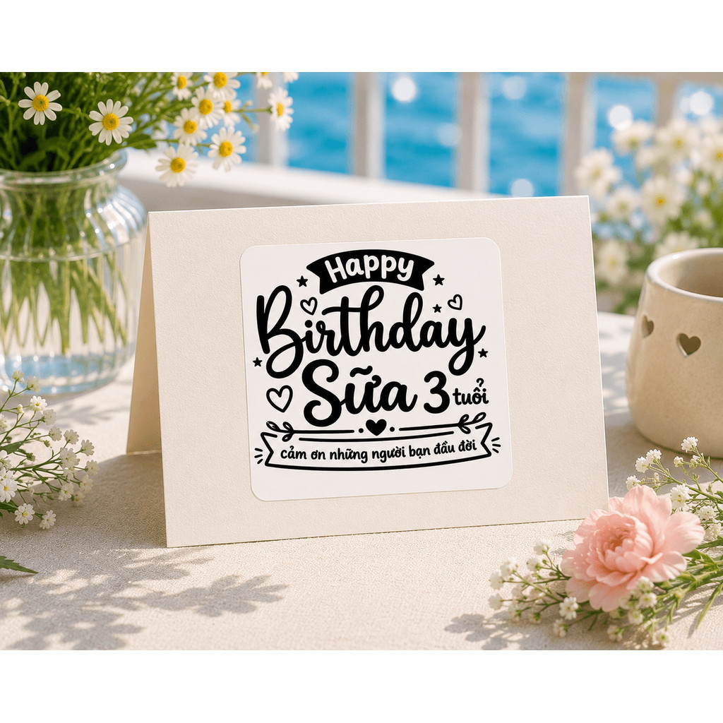 (NAME MILK)50 สติ๊กเกอร์ note " HAPPY BIRTHDAY" ซีล "HAPPY BIRTHDAY" 5x5cm
