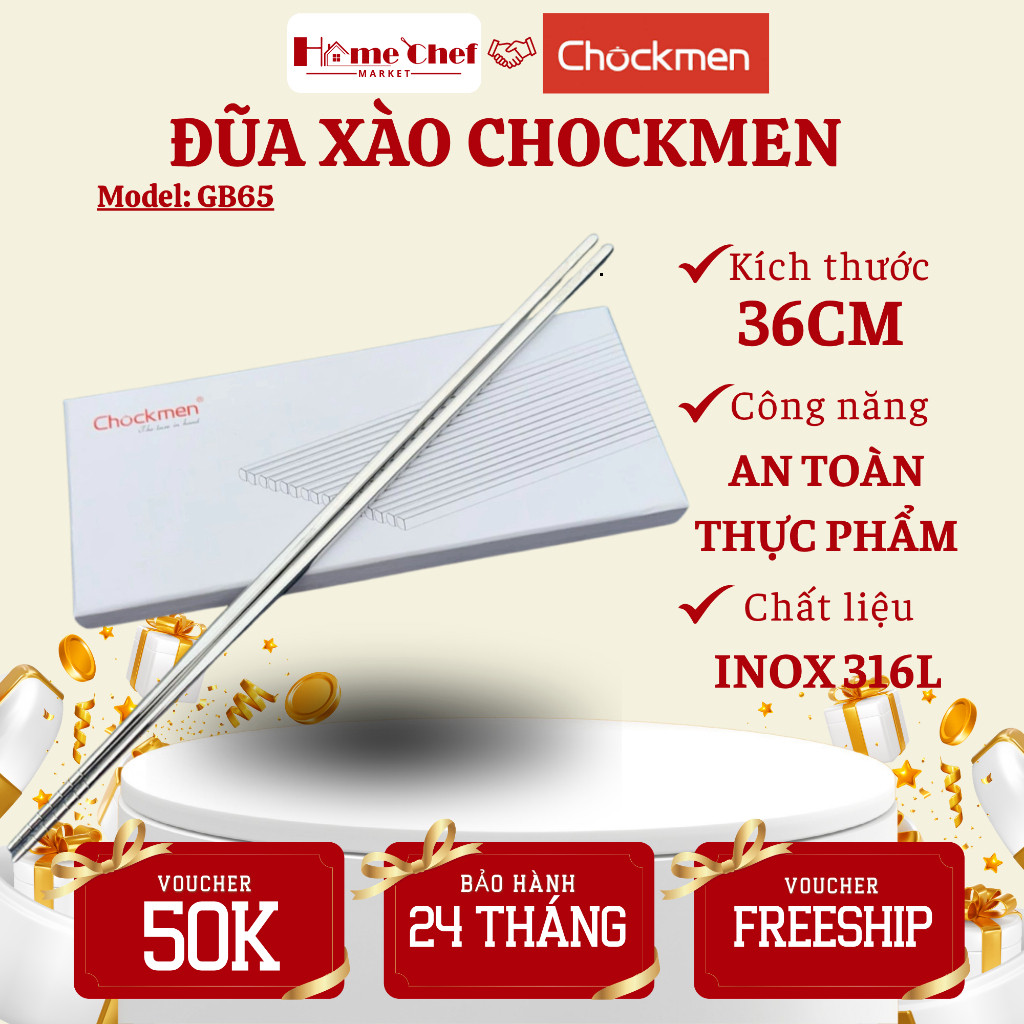 CHOCKMEN ตะเกียบผัด S24-O748 36cm 18/10 สแตนเลส ด้ามจับแข็งแรง หยิบอาหารง่าย - ตงผ่อง
