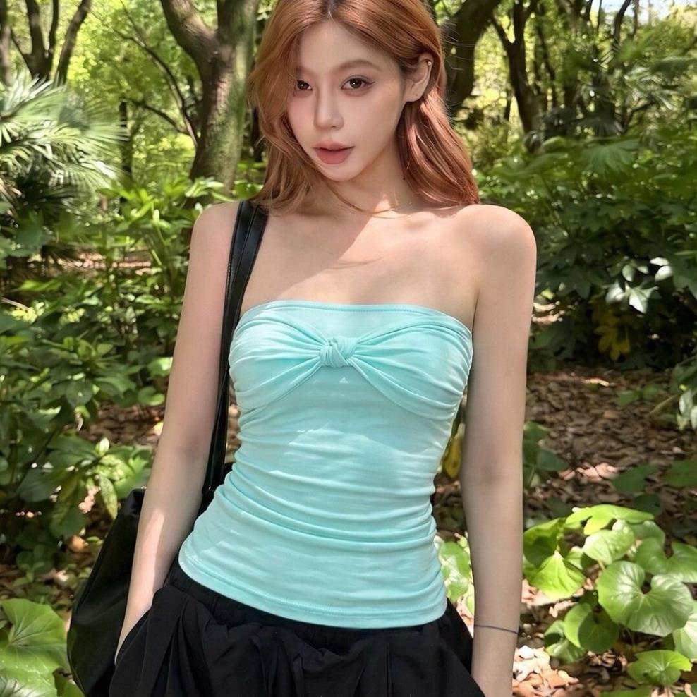 ทิฟฟานี่สีฟ้าหลอดด้านบนสไตล์ฤดูร้อนใหม่ร่างกายกอดการออกแบบเฉพาะเหมาะสําหรับสวมใส่หลายชั้นบ้าน