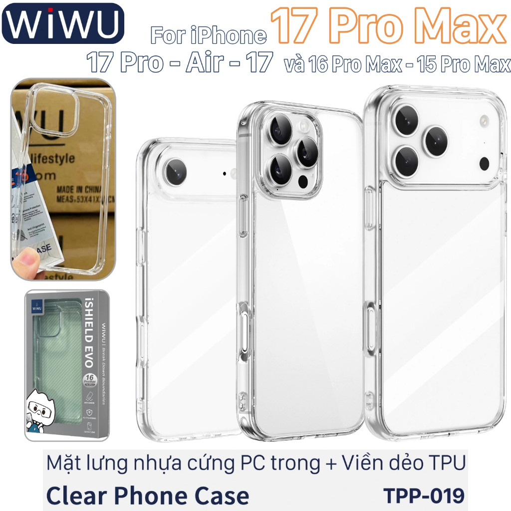 CASE สําหรับ iPhone 17 Pro Max - Air - 16 Pro Max และ 15 Plus WIWU TPP-109 - หลังแข็งขอบยืดหยุ่น ---