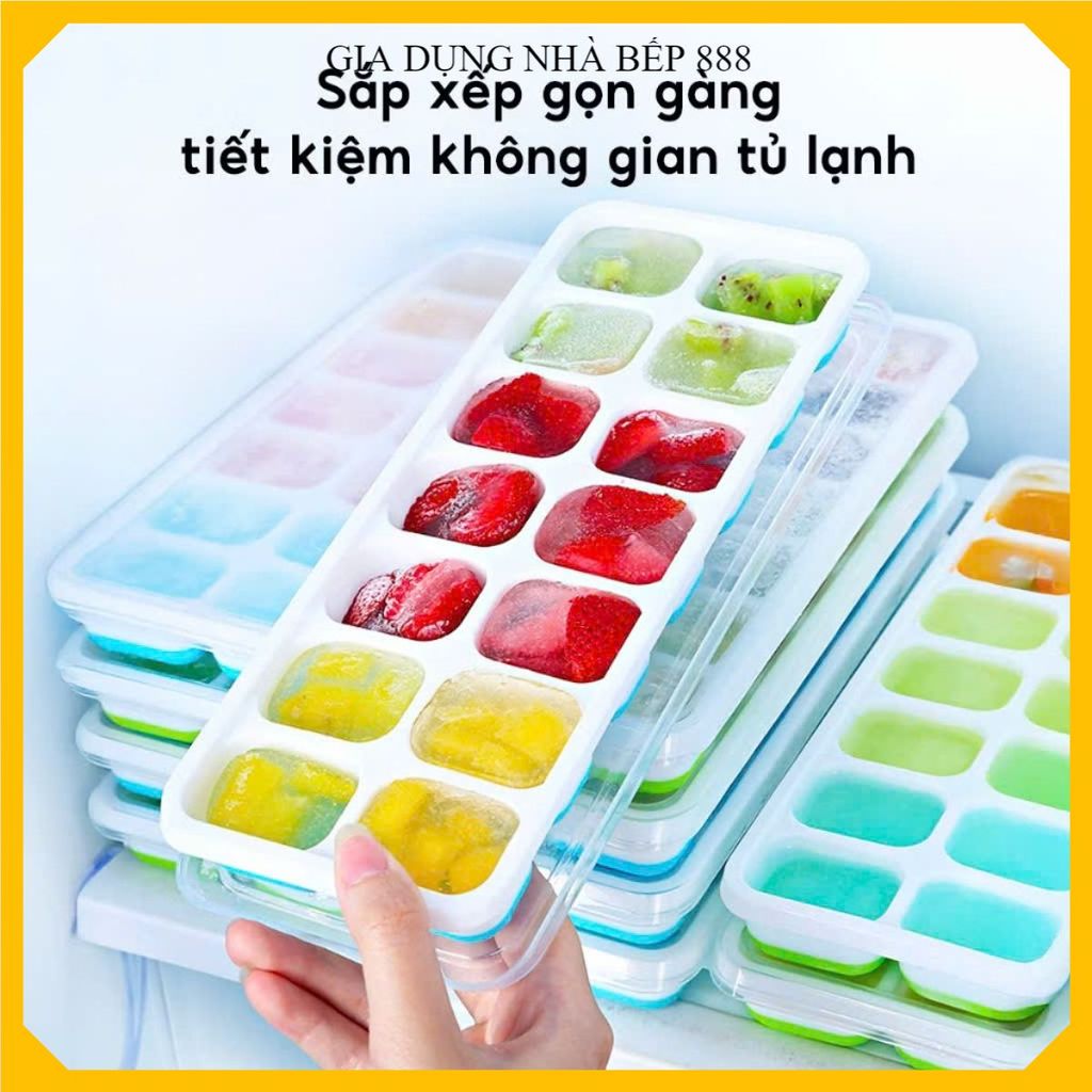 (COMBO of 5) 14-CELL SILICON ICE TRAY WITH LID, SOFT BASE ICE TRAY, Ice TRAY, Ice Removal ง่าย, การป
