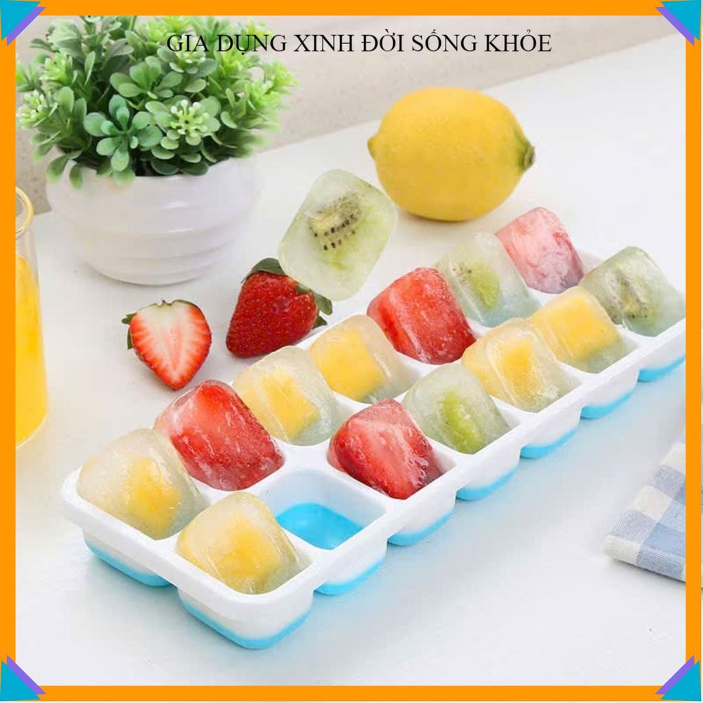 (COMBO of 5) 14-CELL SILICON ICE TRAY WITH LID, SOFT BASE ICE TRAY, Ice TRAY, Ice Removal ง่าย, การป