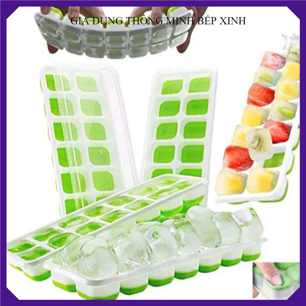 (COMBO of 5) 14-CELL SILICON ICE TRAY WITH LID, SOFT BASE ICE TRAY, Ice TRAY, Ice Removal ง่าย, การป