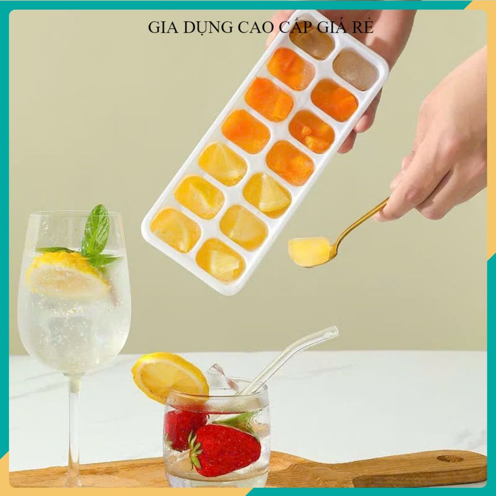 (COMBO of 5) 14-CELL SILICON ICE TRAY WITH LID, SOFT BASE ICE TRAY, Ice TRAY, Ice Removal ง่าย, การป
