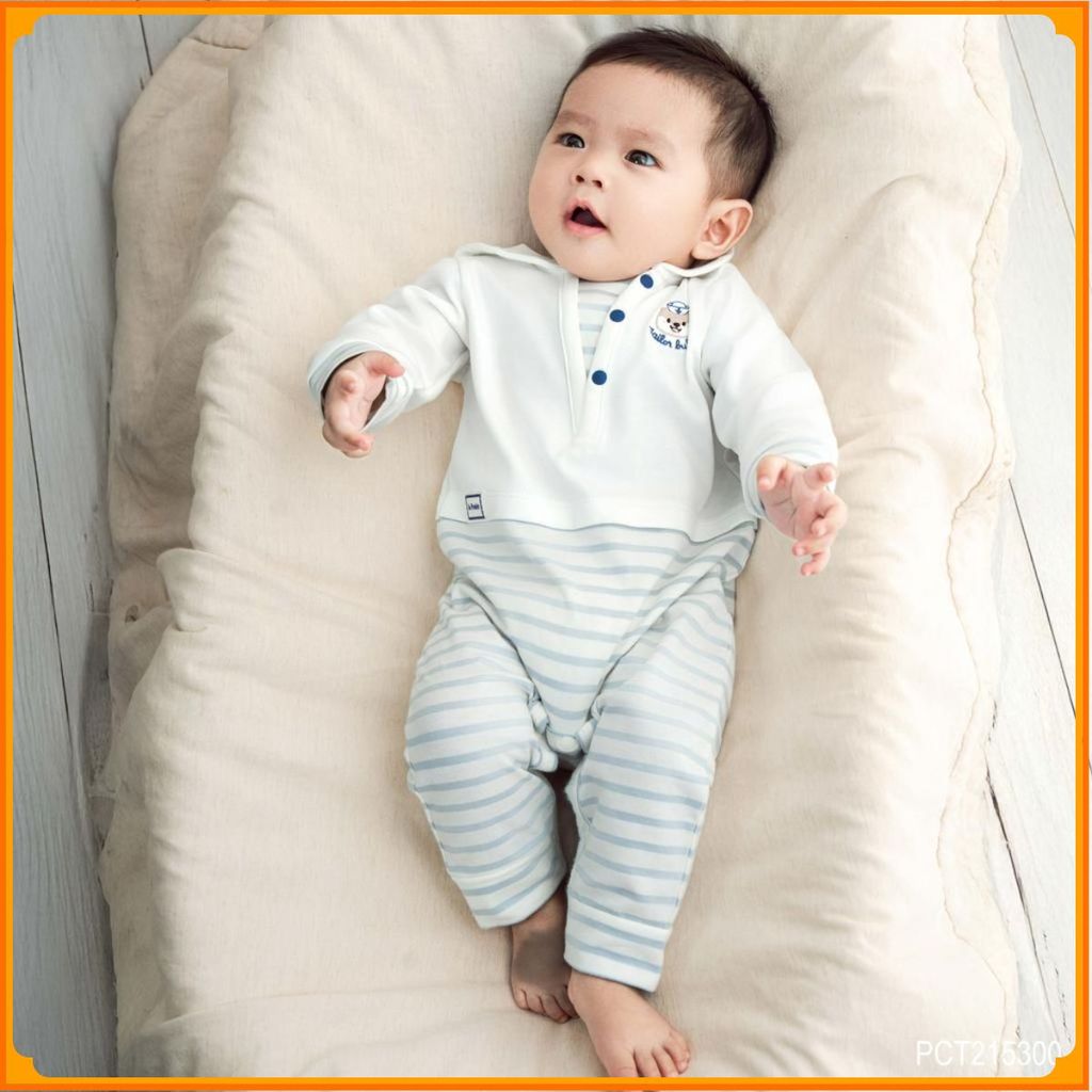 [BU Baby] (0-12M) BuBu Cotton ชุดบอดี้สูทคอปกกะลาสีแขนยาวสไตล์เกาหลี PCT215300 | ของแท้ทารกแรกเกิด บ
