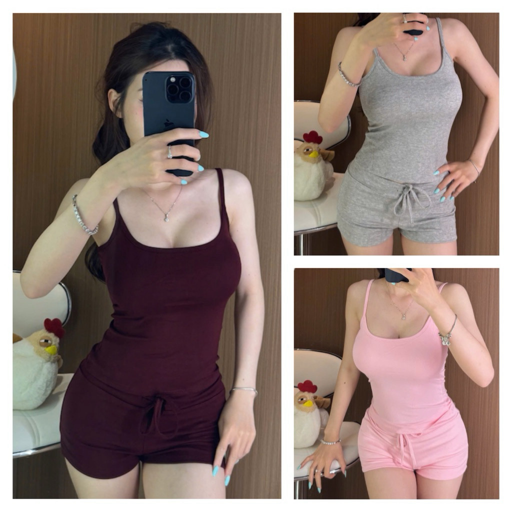 ชุดเสื้อ 2 ชิ้น พร้อมกางเกงขาสั้นขาสั้นผ้าคอตตอนบัดเนื้อหนาลื่นยืดได้เหมาะกับใส่อยู่บ้านใส่ไปเที่ยว 