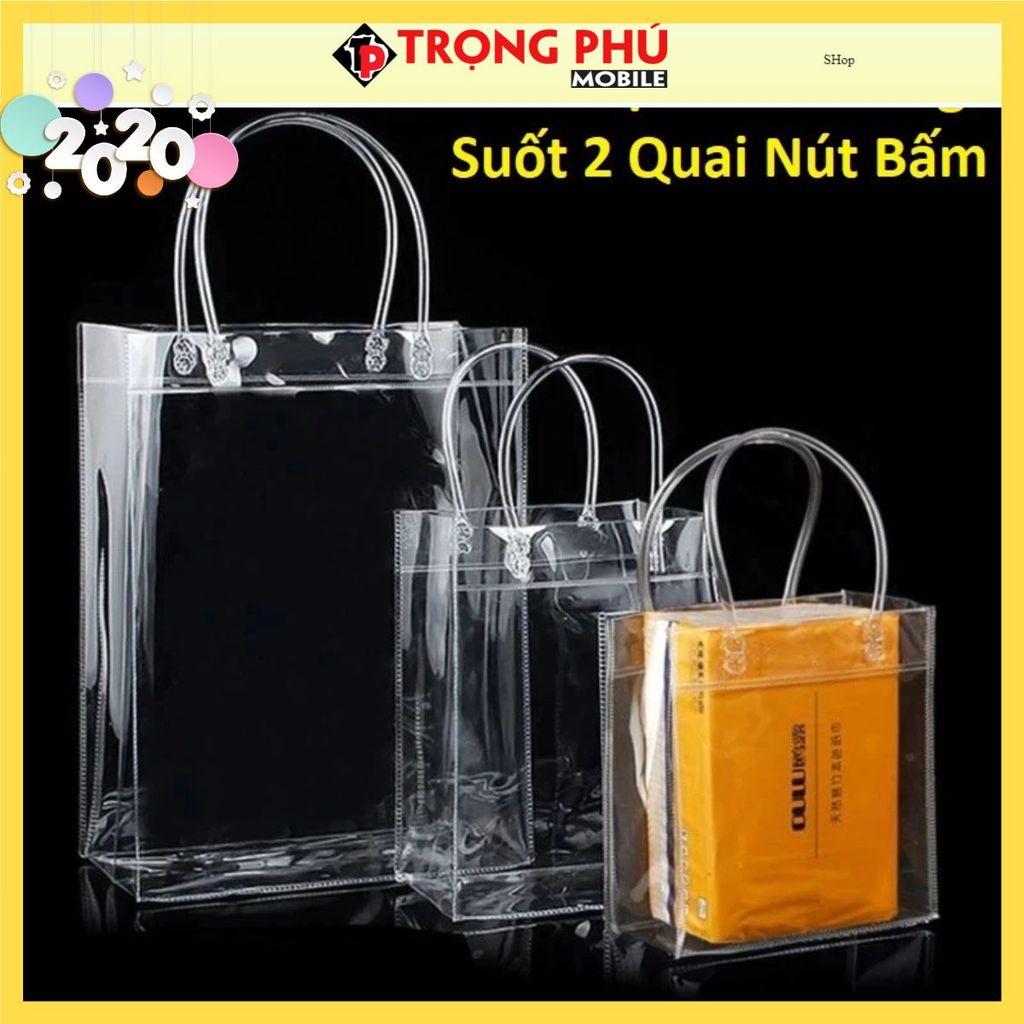 กระเป๋า PVC ใส 2 ปุ่มจับ 20x25x7cm - Shop